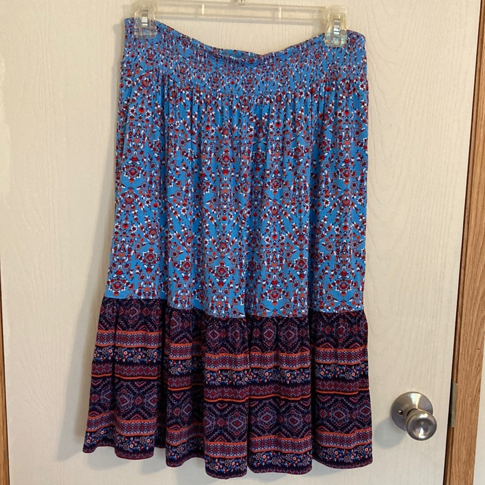 Blue and Red Patterned Women's Skirt